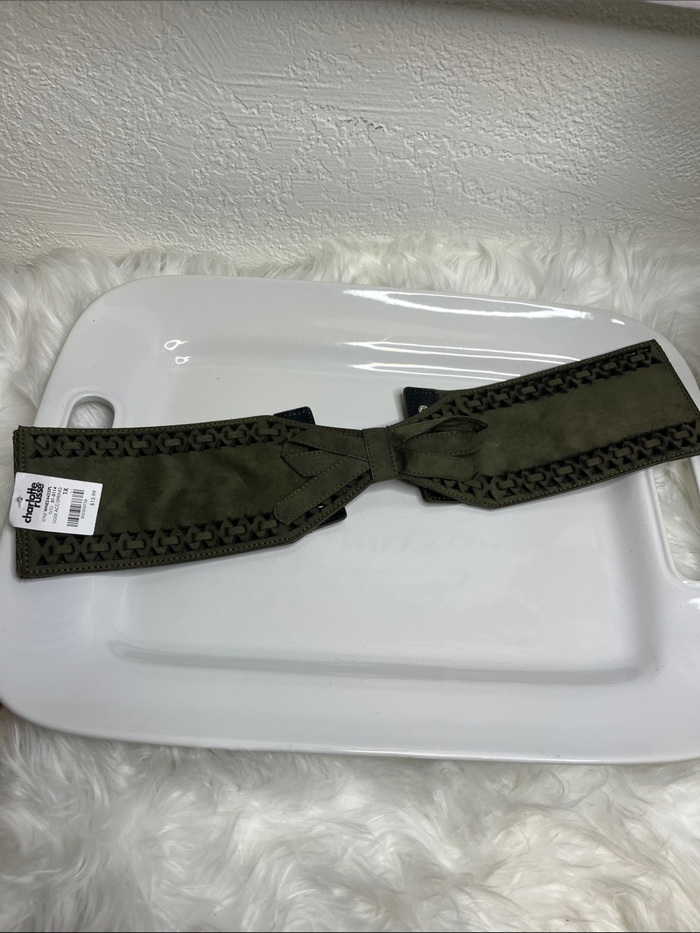 Charlotte Russe NWT Olive Suede Bow Waist Belt with Laser-Cut Trim